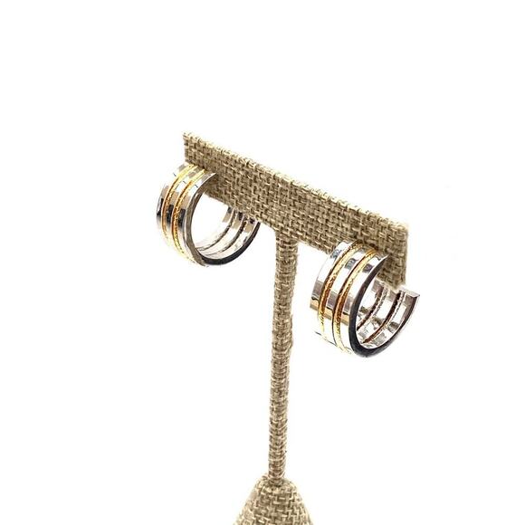 Hoops Earrings Silver Tone Gold Tone Lines Fashion Statement - Picture 4 of 5